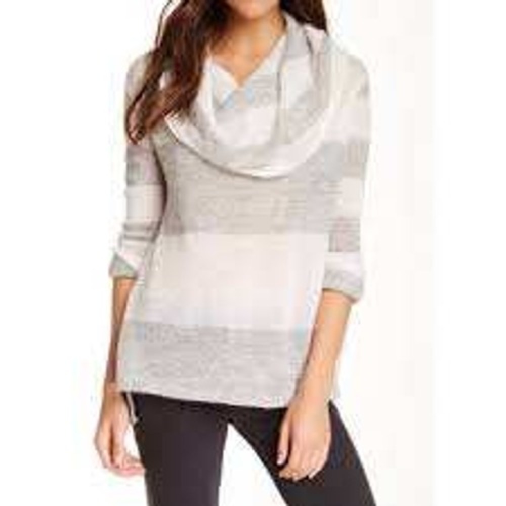 Free People White Grey Striped Cowl Neck Lightweight Knit Sweater XS Casual